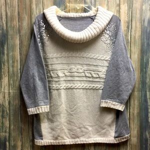 Chico’s mixed media sequin sweater - White & Silver  Grey